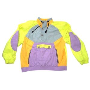 Vintage Volkl Mens Neon Colorblock Windbreaker Pullover‎ Jacket Large 90s Retro